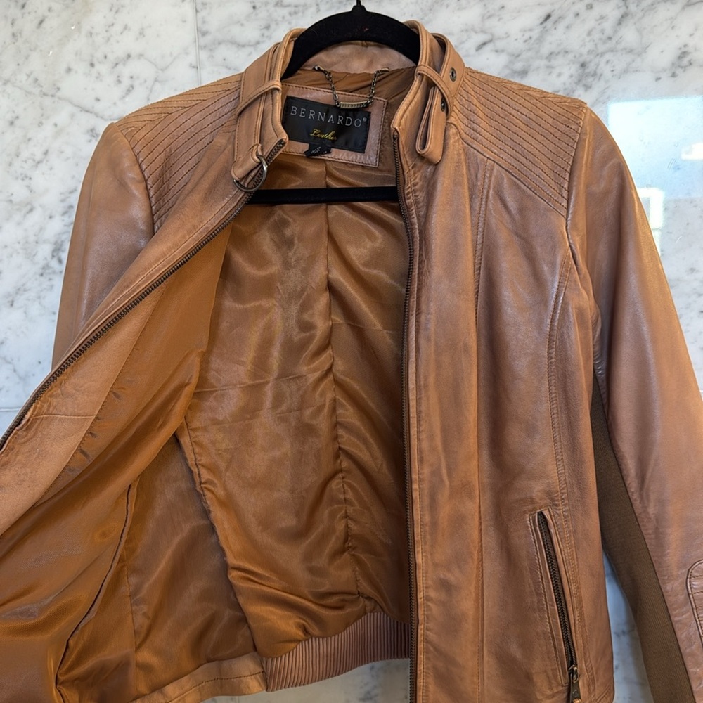 BERNARDO 100% soft LEATHER JACKET motorcycle moto  small - Picture 6 of 6